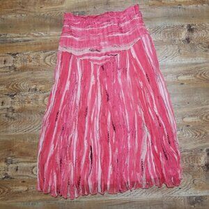 TRIBAL Peasant Skirt Bohemian 12 Pink Striped Festive Feminine